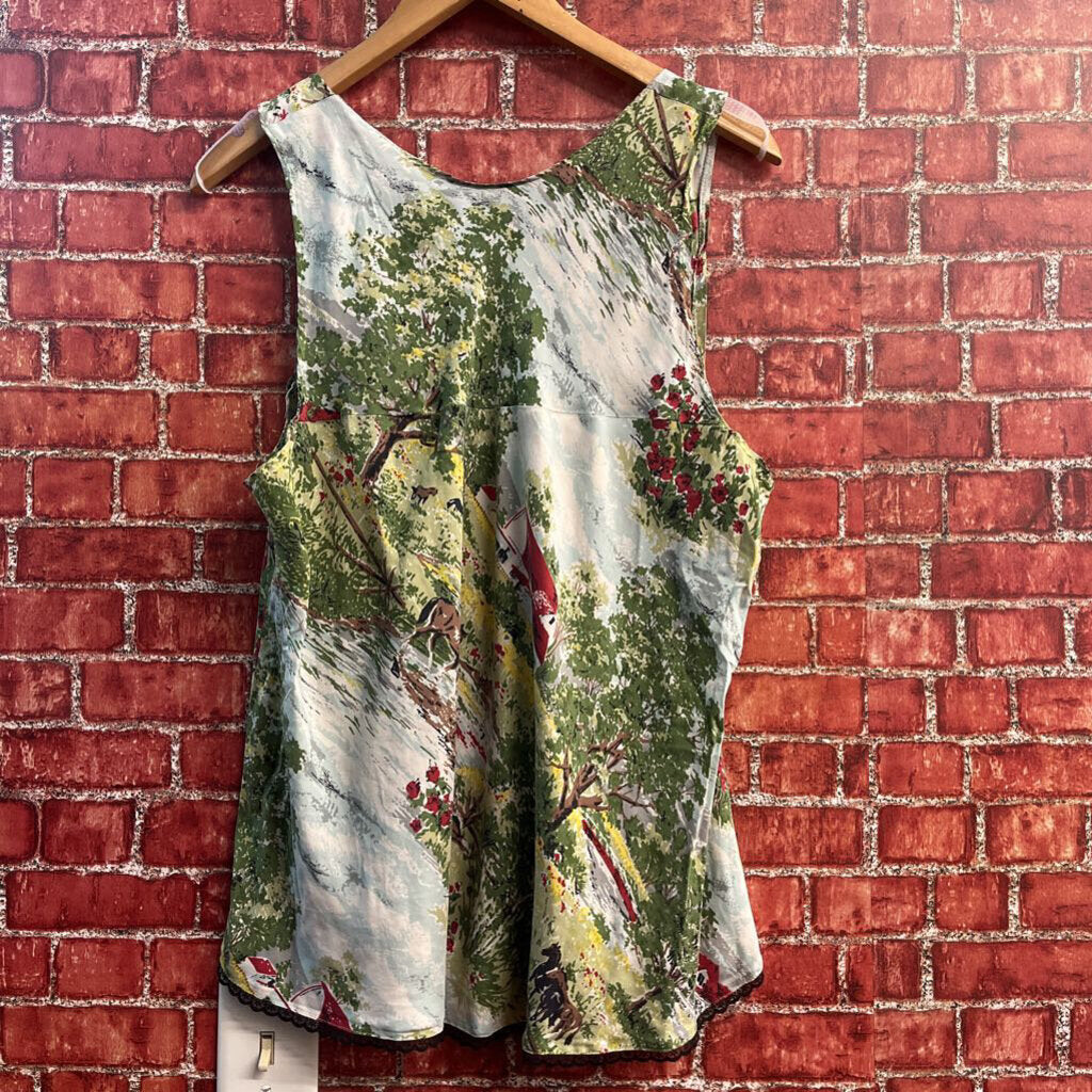 Gap Tank Top and Midi Skirt Silk Nature Barn Horses Green/Multi Ladies Size 16