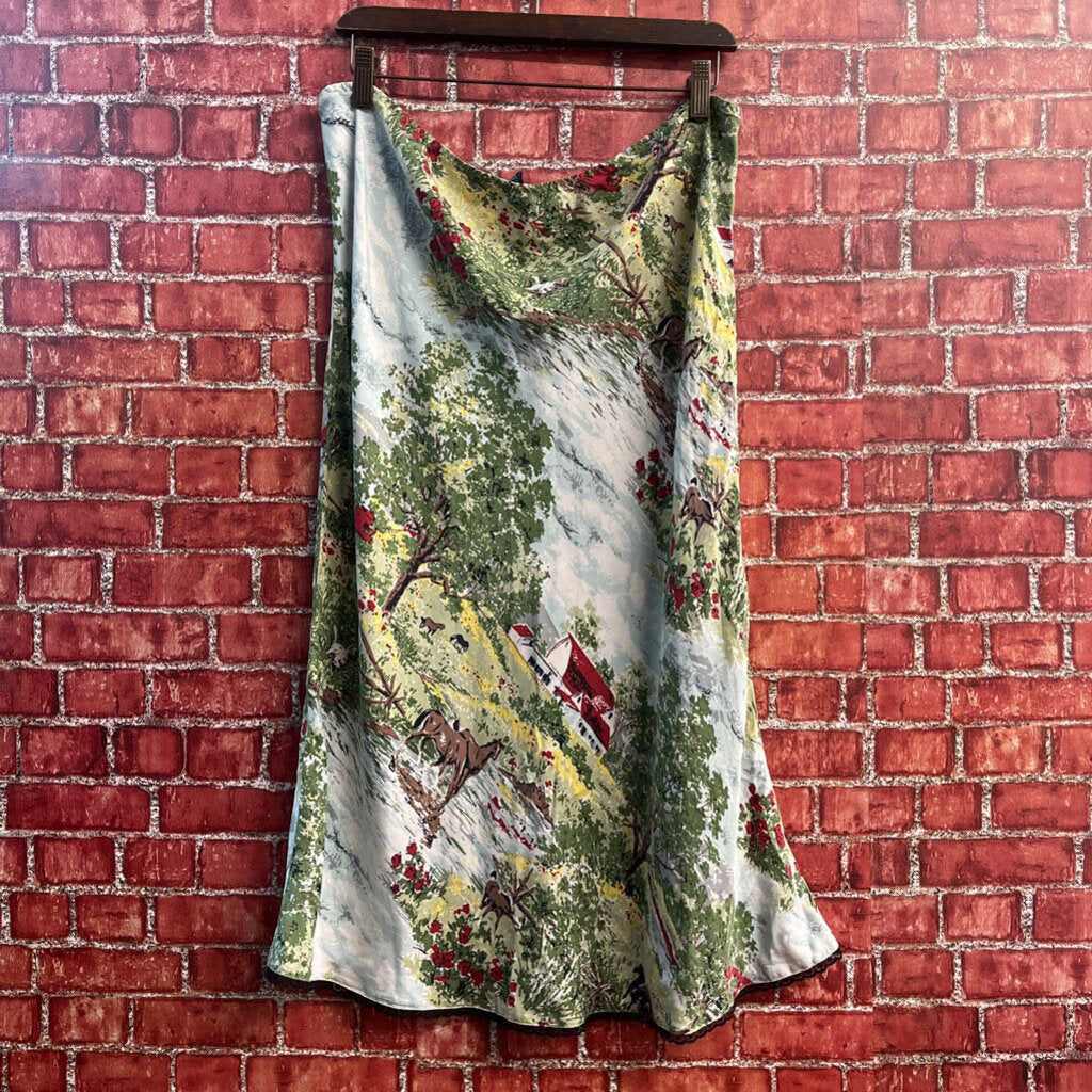Gap Tank Top and Midi Skirt Silk Nature Barn Horses Green/Multi Ladies Size 16