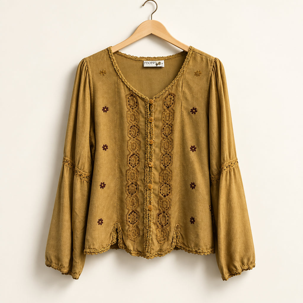 More by Late Blouse Buttons Embroidered Brown Ladies Size XL