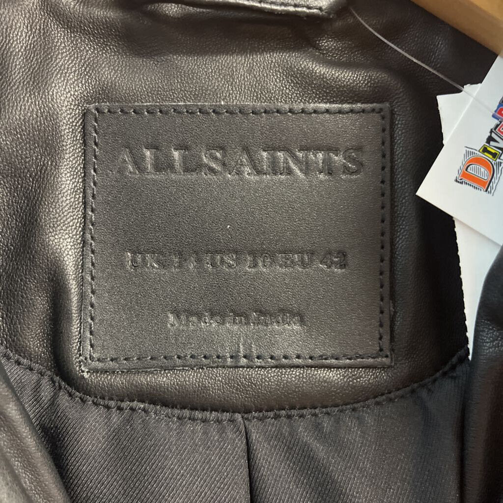 Allsaints Leather Moto Jacket Black Ladies Size 10