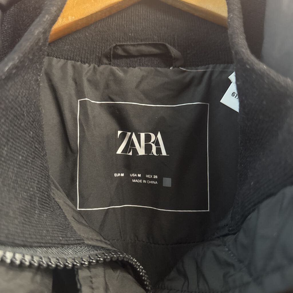 Zara Puffer Vest Long Side Zips Black Men’s Size M