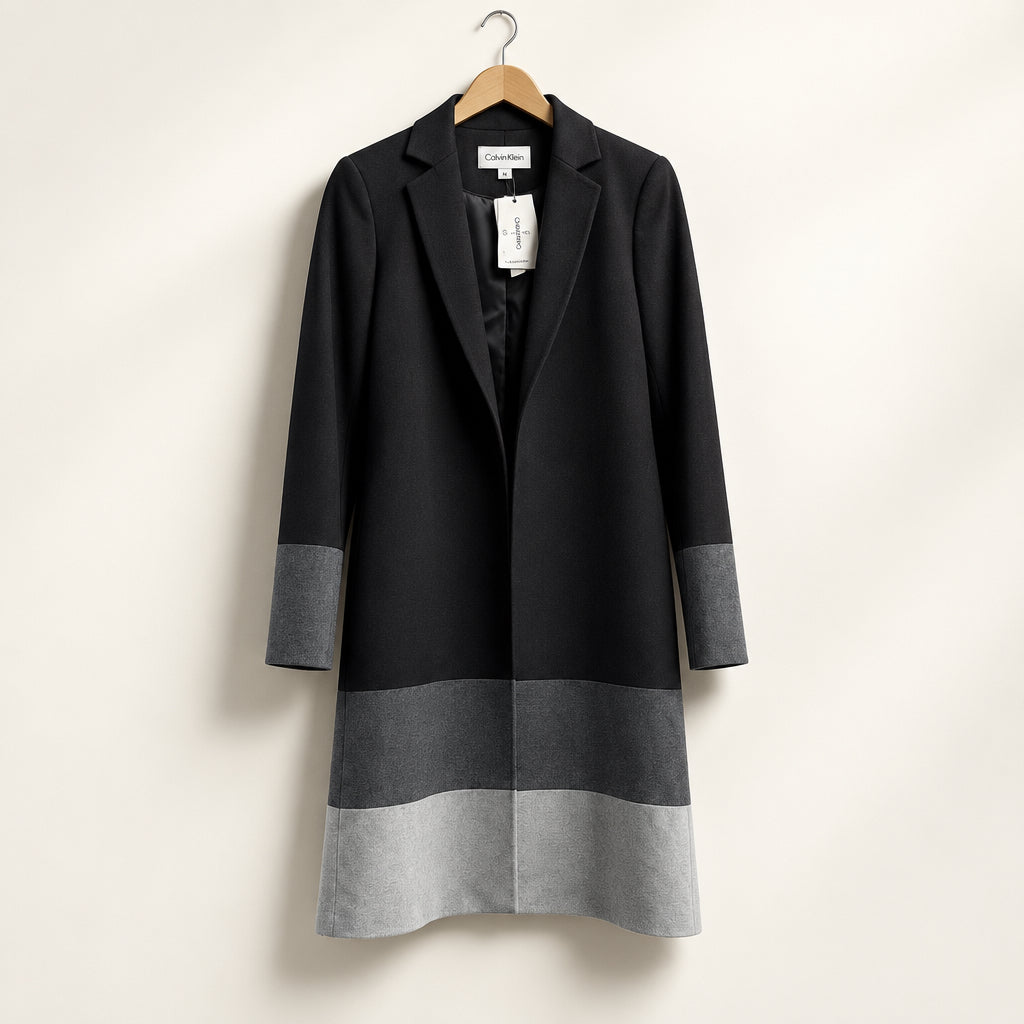 Calvin Klein Blazer Jacket Long Open Color Block Black/Grey Ladies Size 4