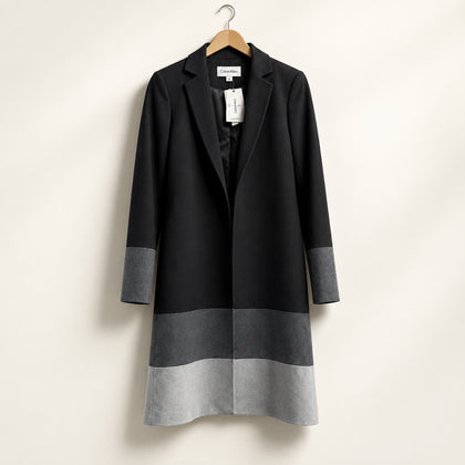 Calvin Klein Blazer Jacket Long Open Color Block Black/Grey Ladies Size 4