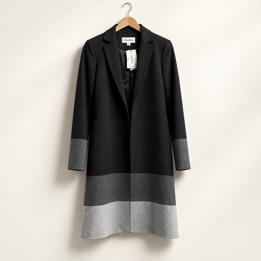 Calvin Klein Blazer Jacket Long Open Color Block Black/Grey Ladies Size 4
