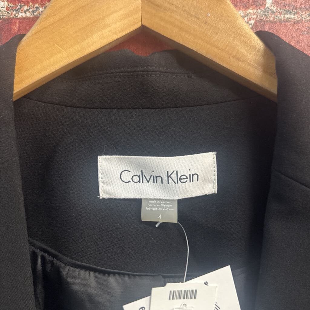 Calvin Klein Blazer Jacket Long Open Color Block Black/Grey Ladies Size 4