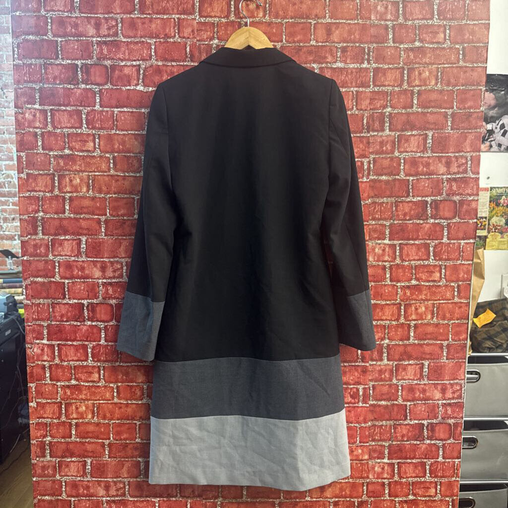 Calvin Klein Blazer Jacket Long Open Color Block Black/Grey Ladies Size 4