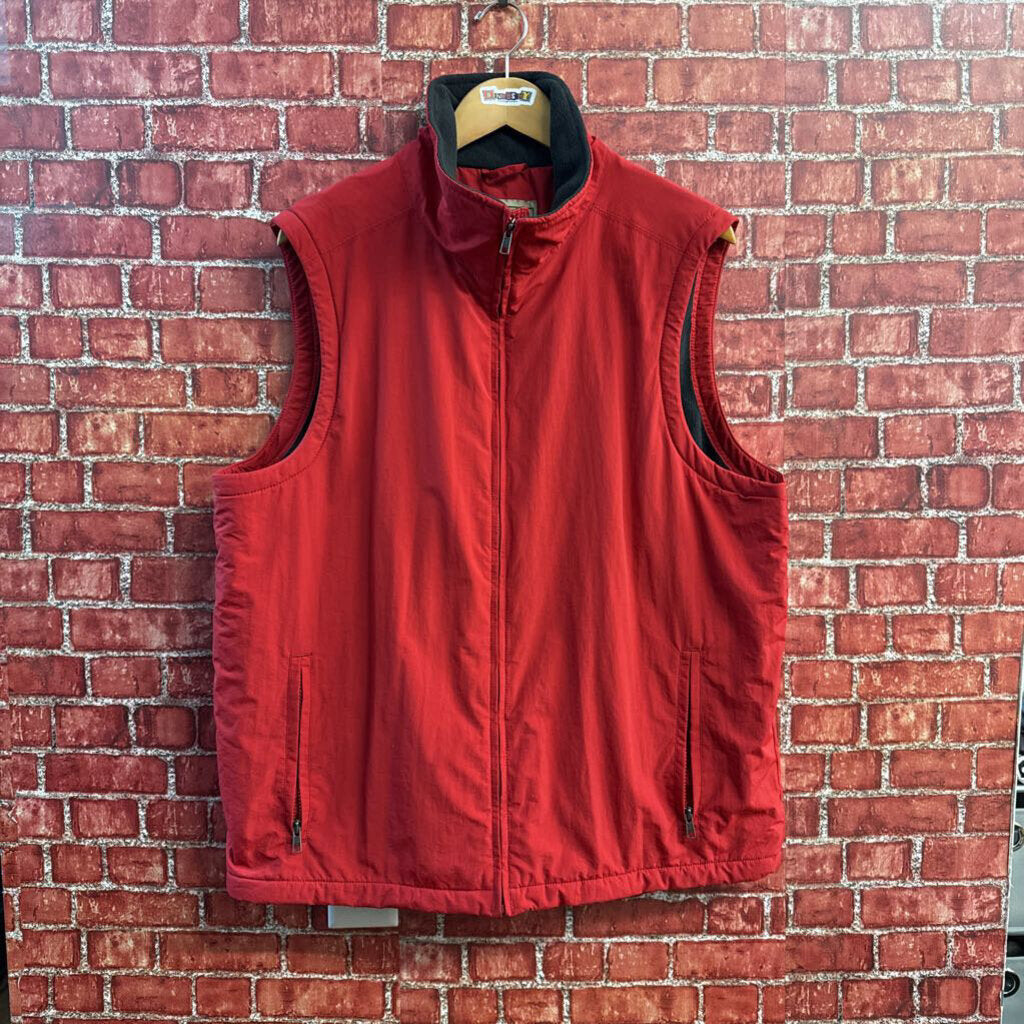 LL Bean Zip Vest Fleece Lined Red Size L