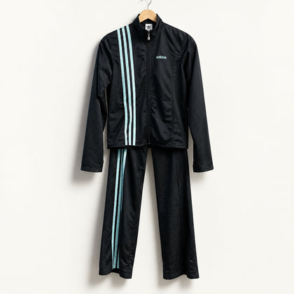 Adidas Track Jacket and Pants 3 Stripes Black/Baby Blue Men’s Size S