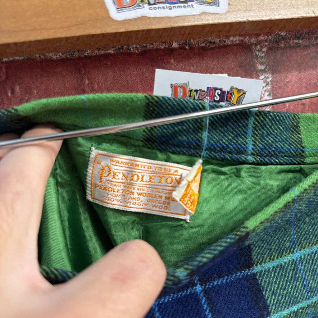 Pendleton Vintage Midi Skirt Plaid Navy Blue/Kelley Green Ladies Size 16