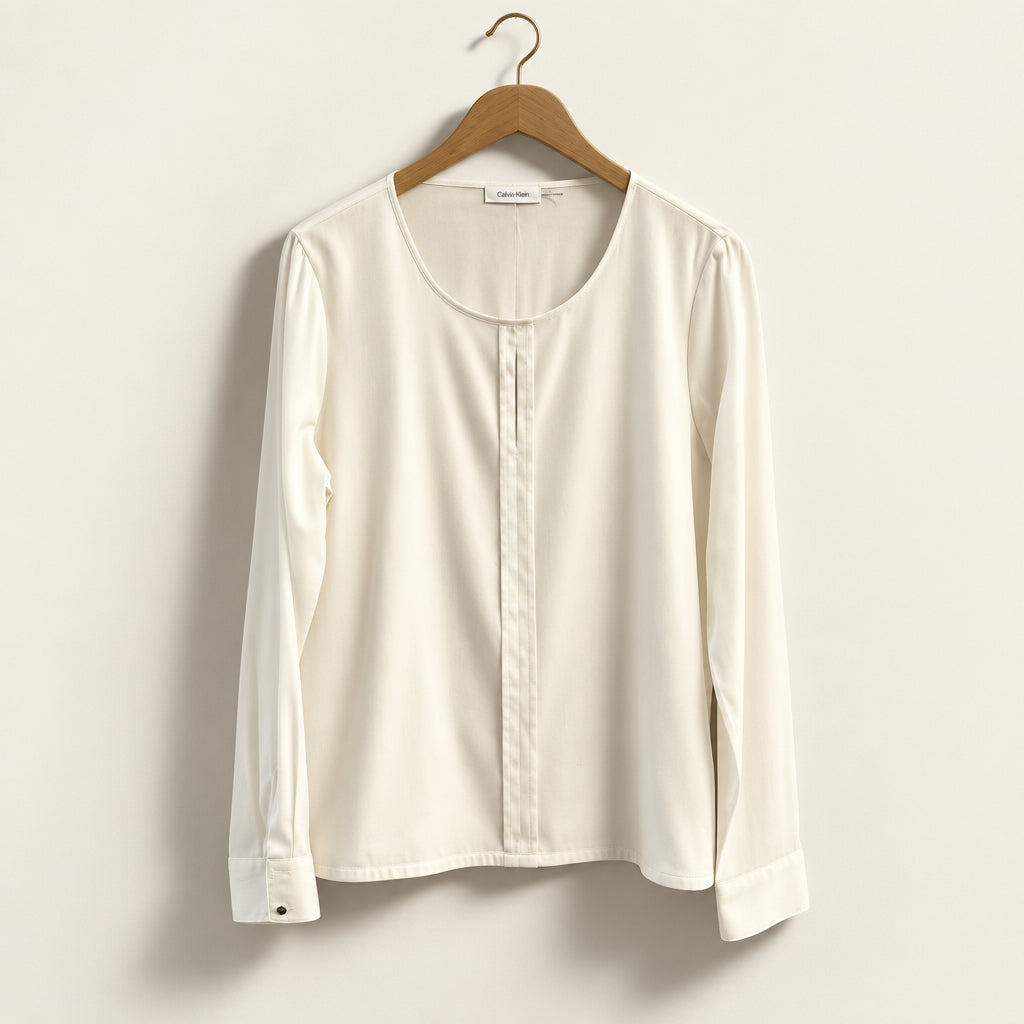 Calvin Klein Blouse Center Pleat White Ladies Size L