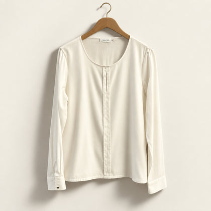 Calvin Klein Blouse Center Pleat White Ladies Size L