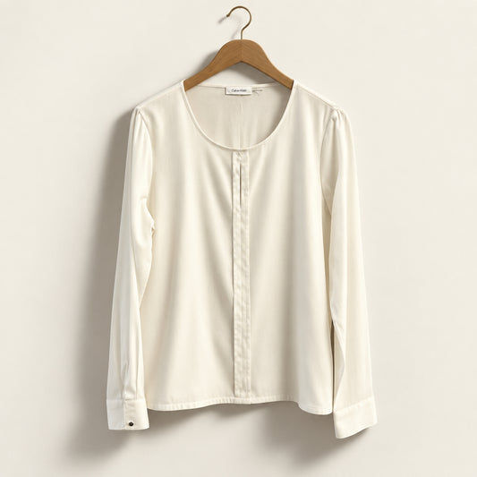Calvin Klein Blouse Center Pleat White Ladies Size L