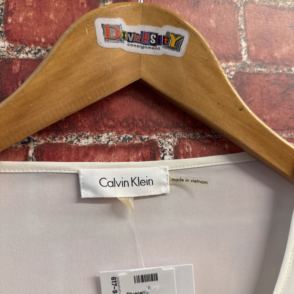 Calvin Klein Blouse Center Pleat White Ladies Size L
