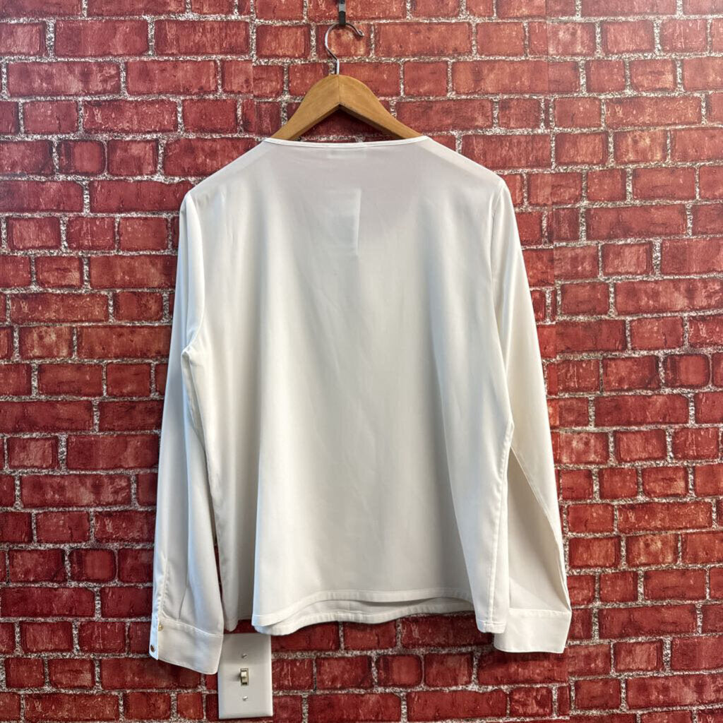 Calvin Klein Blouse Center Pleat White Ladies Size L