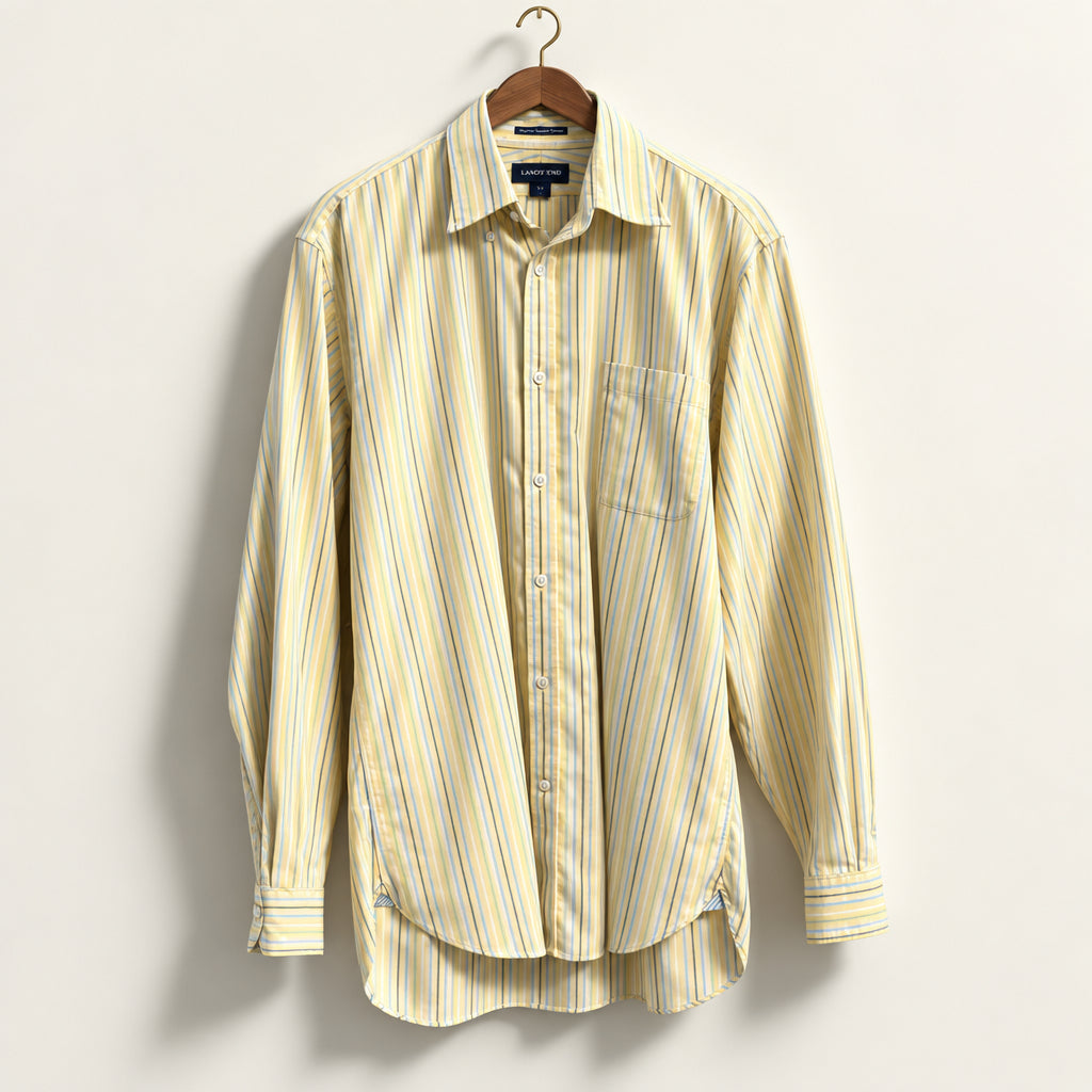 Lands End Button Down Vertical Stripes Pale Yellow/Blue Men’s Size L
