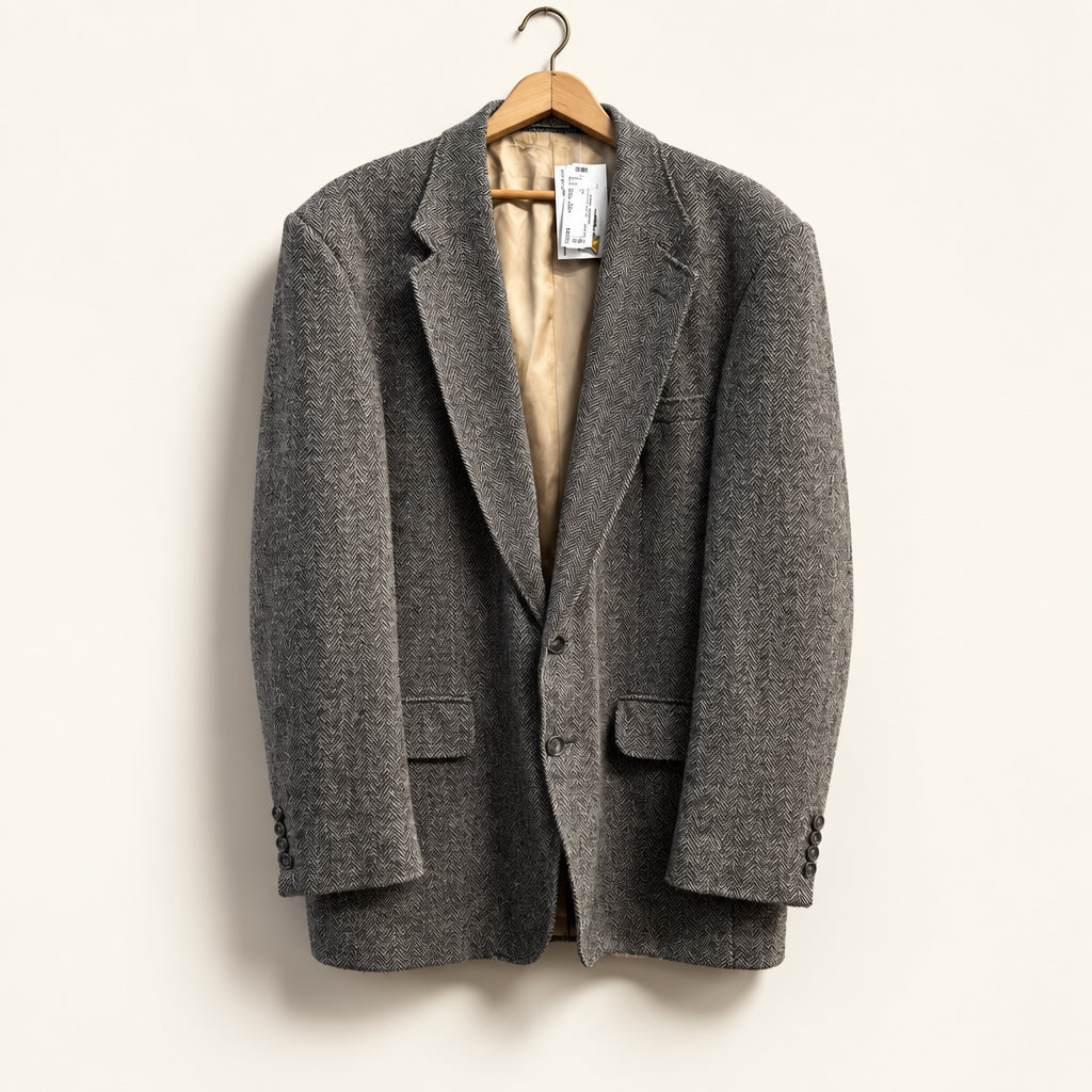 Lands End Vintage Blazer Jacket Houndstooth Wool Grey AS-IS Men’s Size 44R (L)