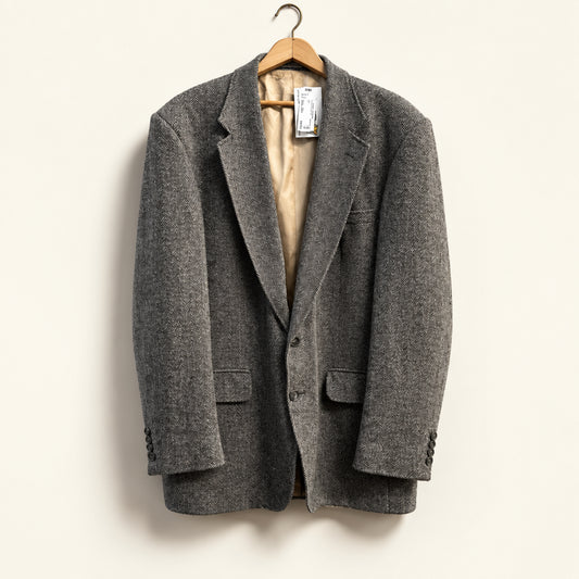 Lands End Vintage Blazer Jacket Houndstooth Wool Grey AS-IS Men’s Size 44R (L)