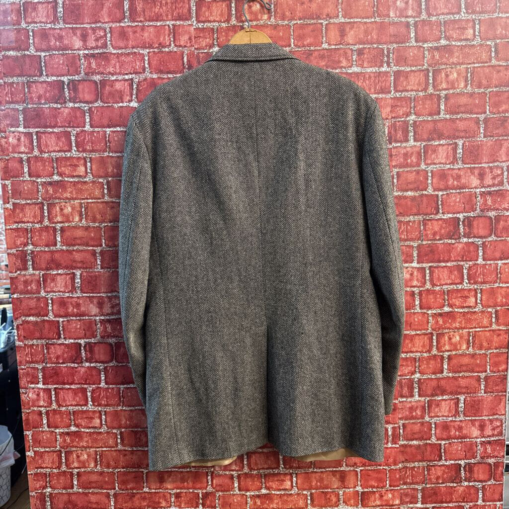 Lands End Vintage Blazer Jacket Houndstooth Wool Grey AS-IS Men’s Size 44R (L)