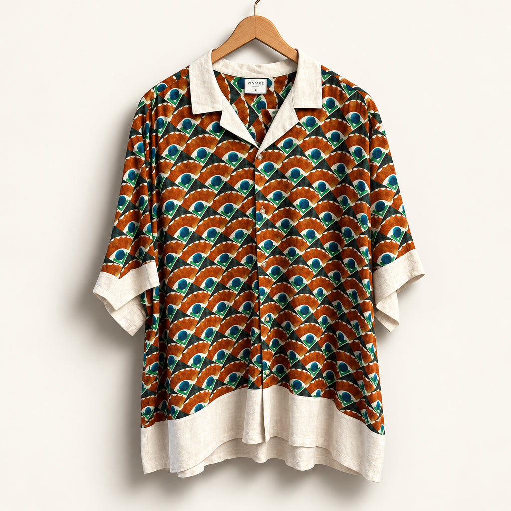 ASOS Button Up Short Sleeve Abstract Floral Blue/Burnt Orange Men’s  Size XL