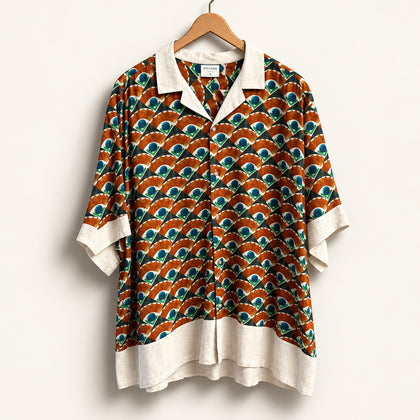 ASOS Button Up Short Sleeve Abstract Floral Blue/Burnt Orange Men’s  Size XL