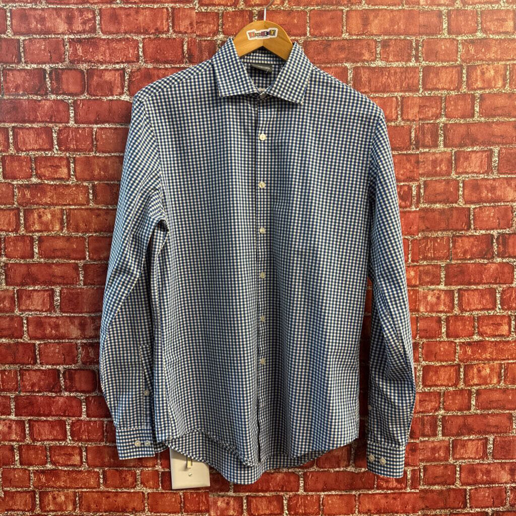 Kenneth Cole Button Up Checker Blue/White Size 15
