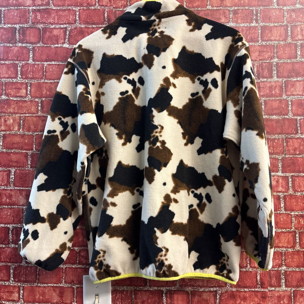 Terez Fleece Jacket Zip Cow Print Neon Trim Brown/Black/Green Men’s Size M