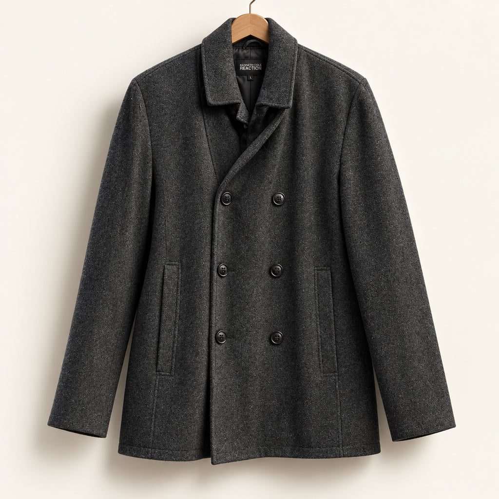 Kenneth Cole Reaction Pea Coat Wool Charcoal Grey Men’s Size L