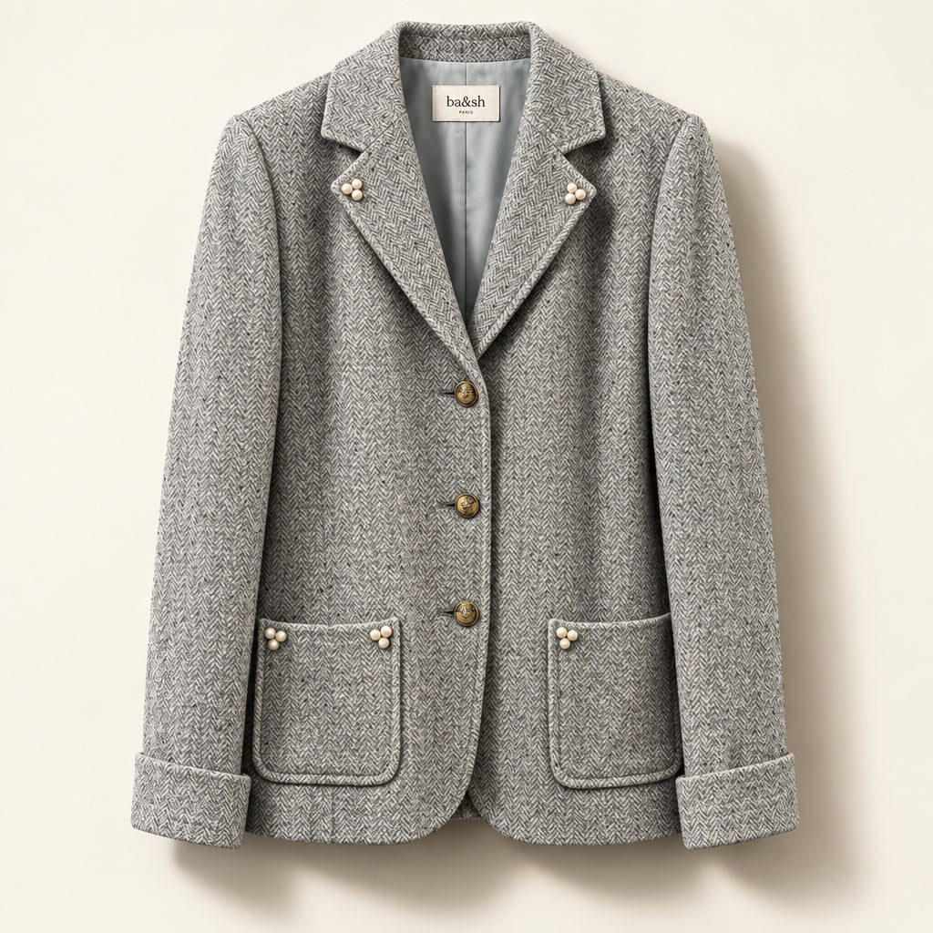 Lynne Critz x Bloomingdales Blazer Herringbone Pale Blue Ladies Size 12