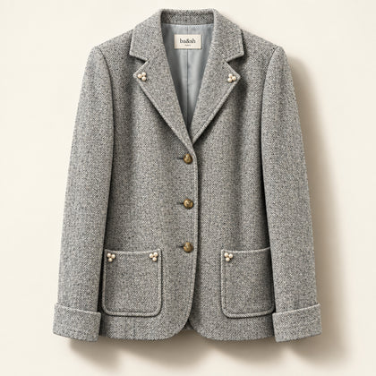 Lynne Critz x Bloomingdales Blazer Herringbone Pale Blue Ladies Size 12