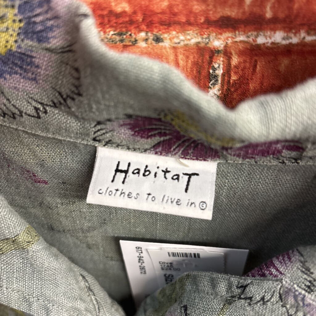 Habitat Linen Top Short Sleeve MOP Buttons Floral Sage/Purple Ladies Size M/L