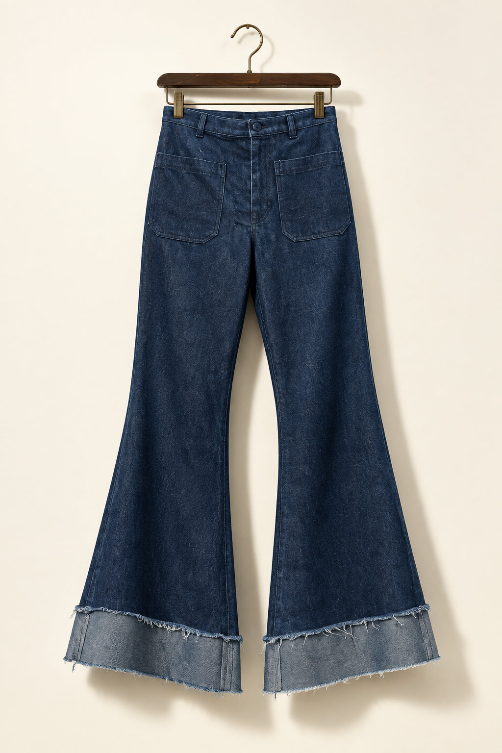 Vintage Jeans Big Cuff Wide Leg Front Pockets Blue Ladies Size 12