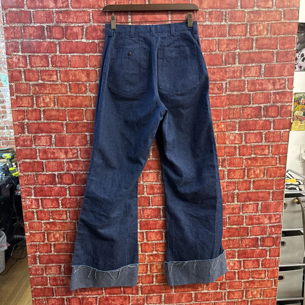 Vintage Jeans Big Cuff Wide Leg Front Pockets Blue Ladies Size 12