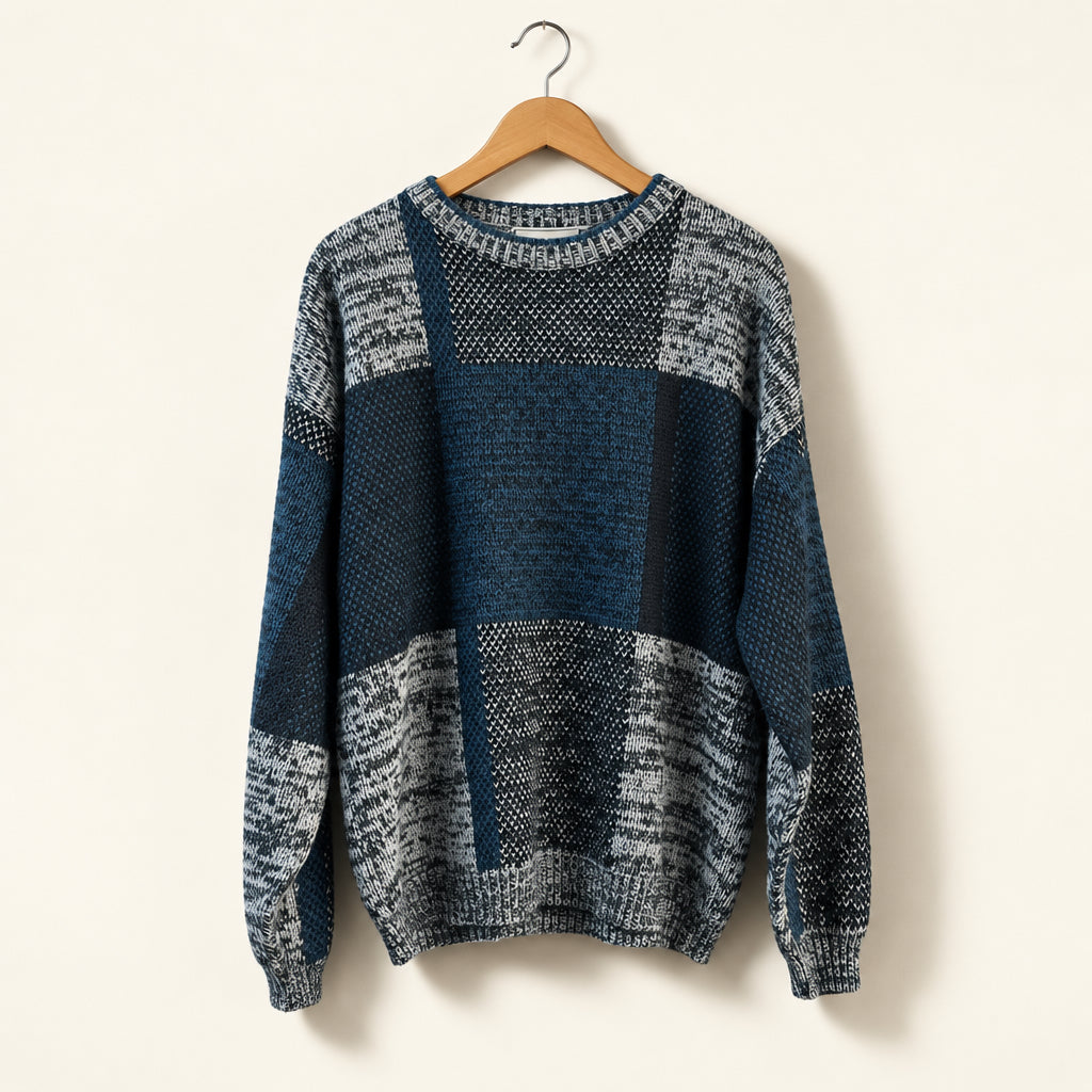 Michael Gerald Vintage Sweater Knit Checker Blue/Grey Men’s Size L