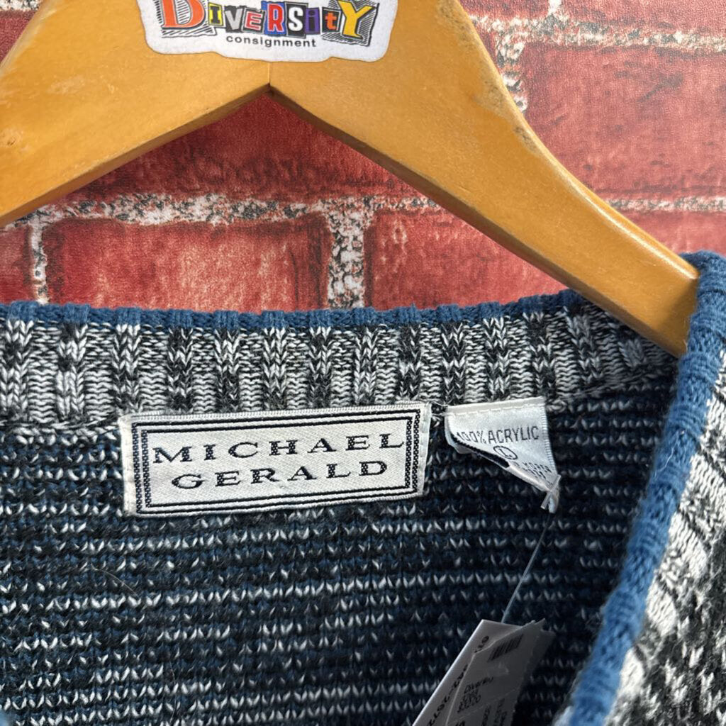 Michael Gerald Vintage Sweater Knit Checker Blue/Grey Men’s Size L