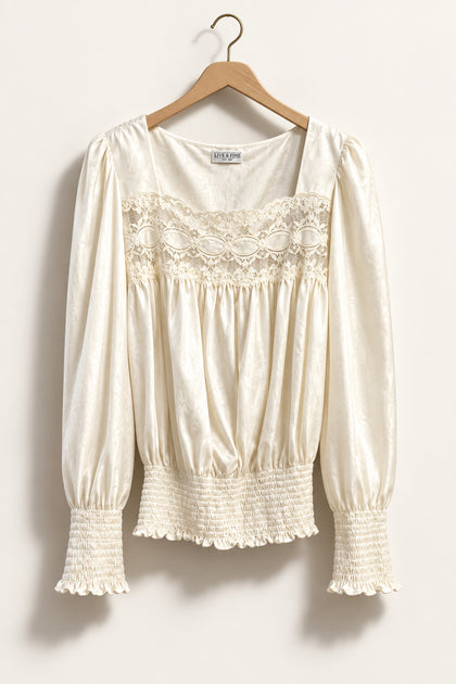 Rosa Puleo-Szule for Lily of France Blouse Lace Polyester Off White Ladies Size S
