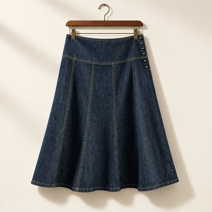 Ann Taylor Midi Skirt Denim Panels Dark Blue Ladies Size 4