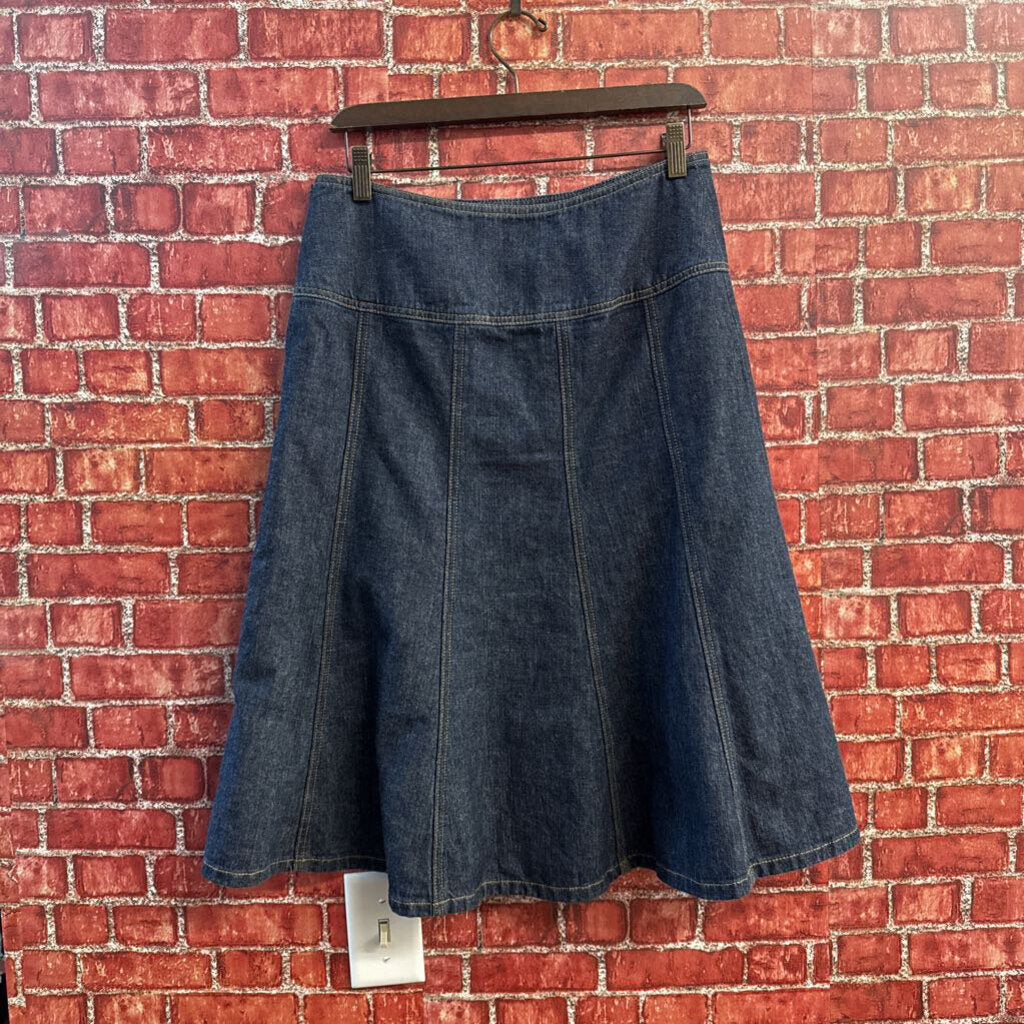 Ann Taylor Midi Skirt Denim Panels Dark Blue Ladies Size 4