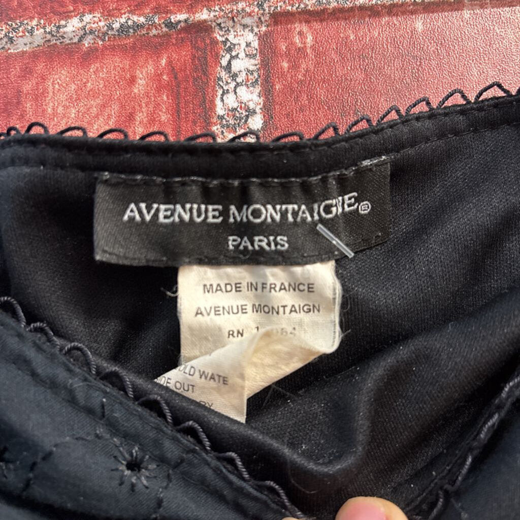 Avenue Montaigne Tiered Eyelet Mdi Skirt Black Ladies Size M