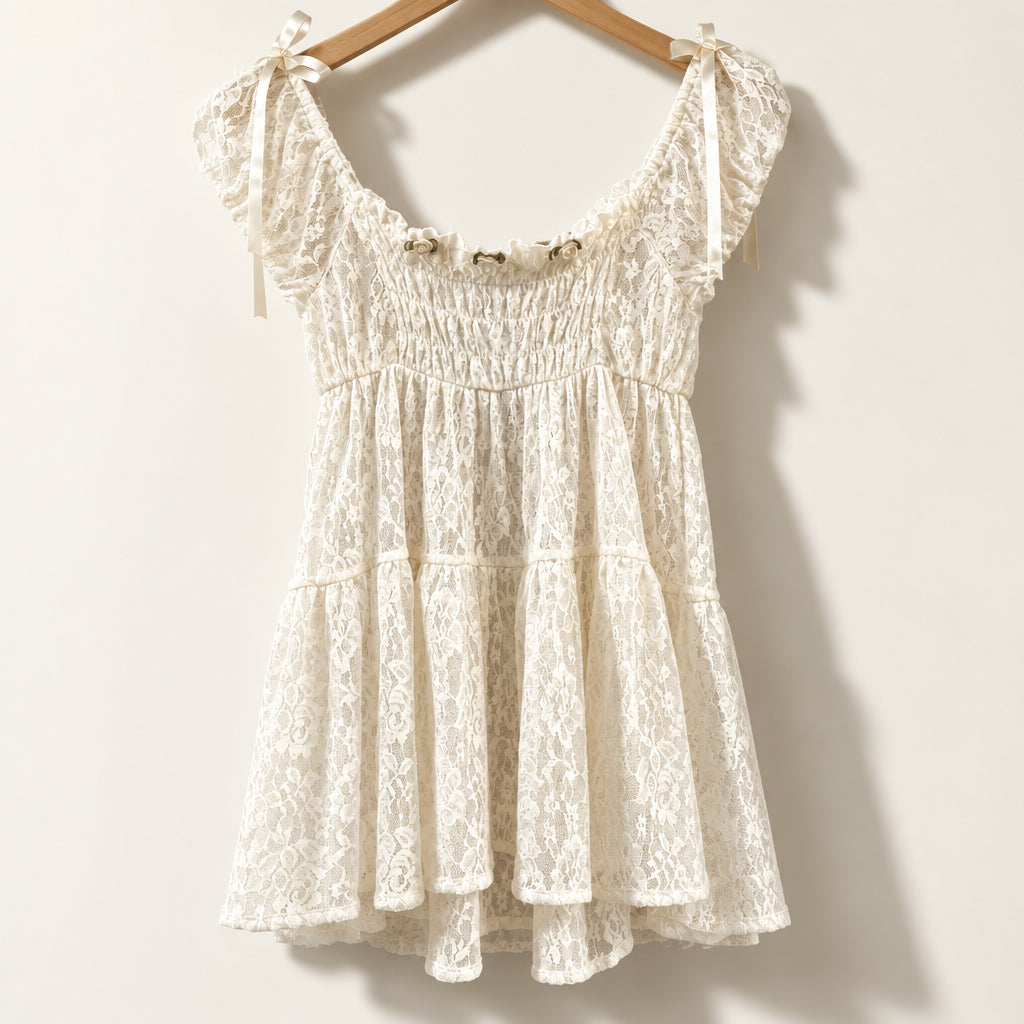 Kimchi Blue Sheer Lace Babydoll Top Rose Details White Ladies Size M