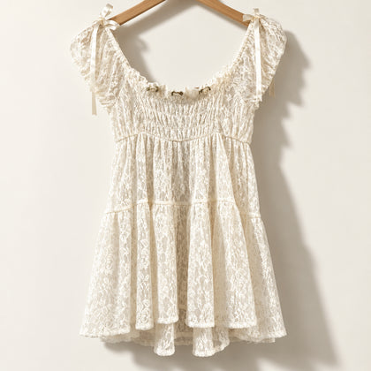 Kimchi Blue Sheer Lace Babydoll Top Rose Details White Ladies Size M