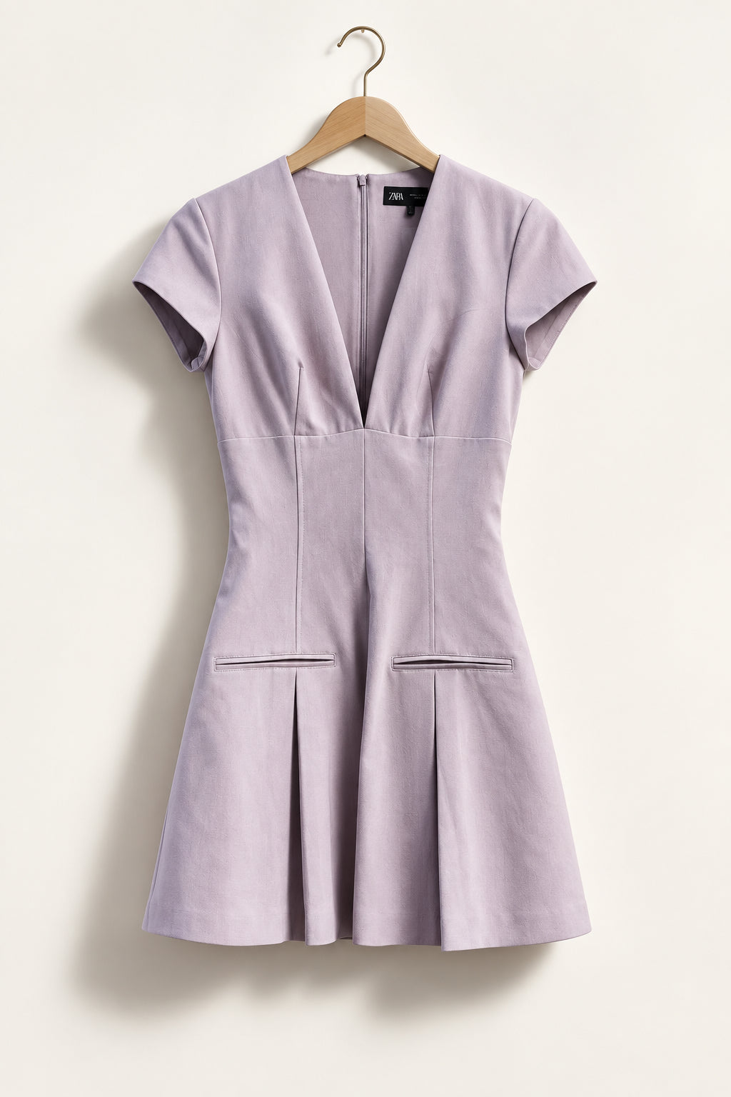 Zara Box Pleat V-Neck Mini Dress Pink Ladies Size S