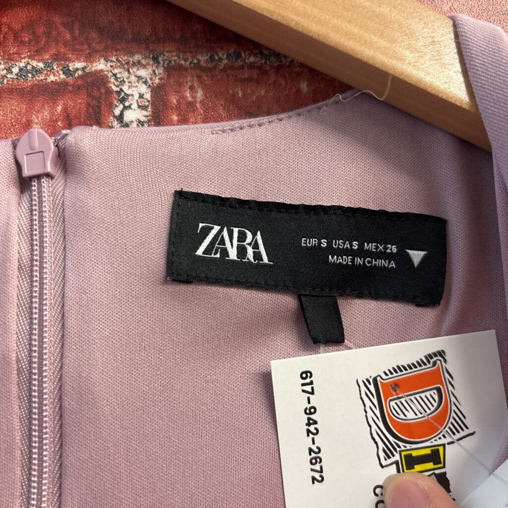 Zara Box Pleat V-Neck Mini Dress Pink Size S