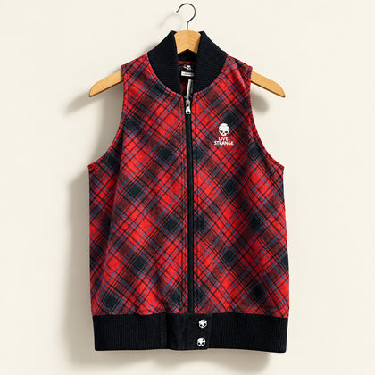 Emily the Strange Sleeveless Plaid Zip-up Vest Red/Blue/Black Ladies Size S