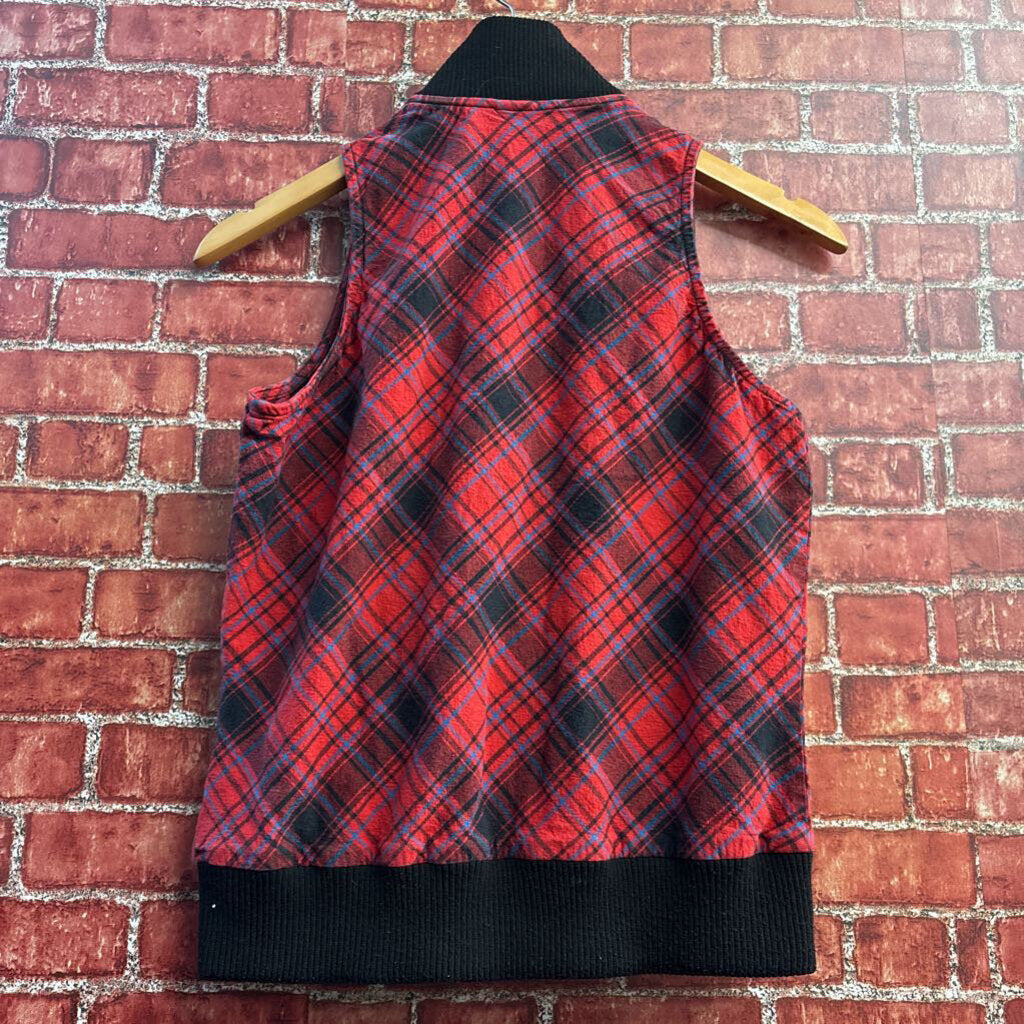 Emily the Strange Sleeveless Plaid Zip-up Vest Red/Blue/Black Ladies Size S