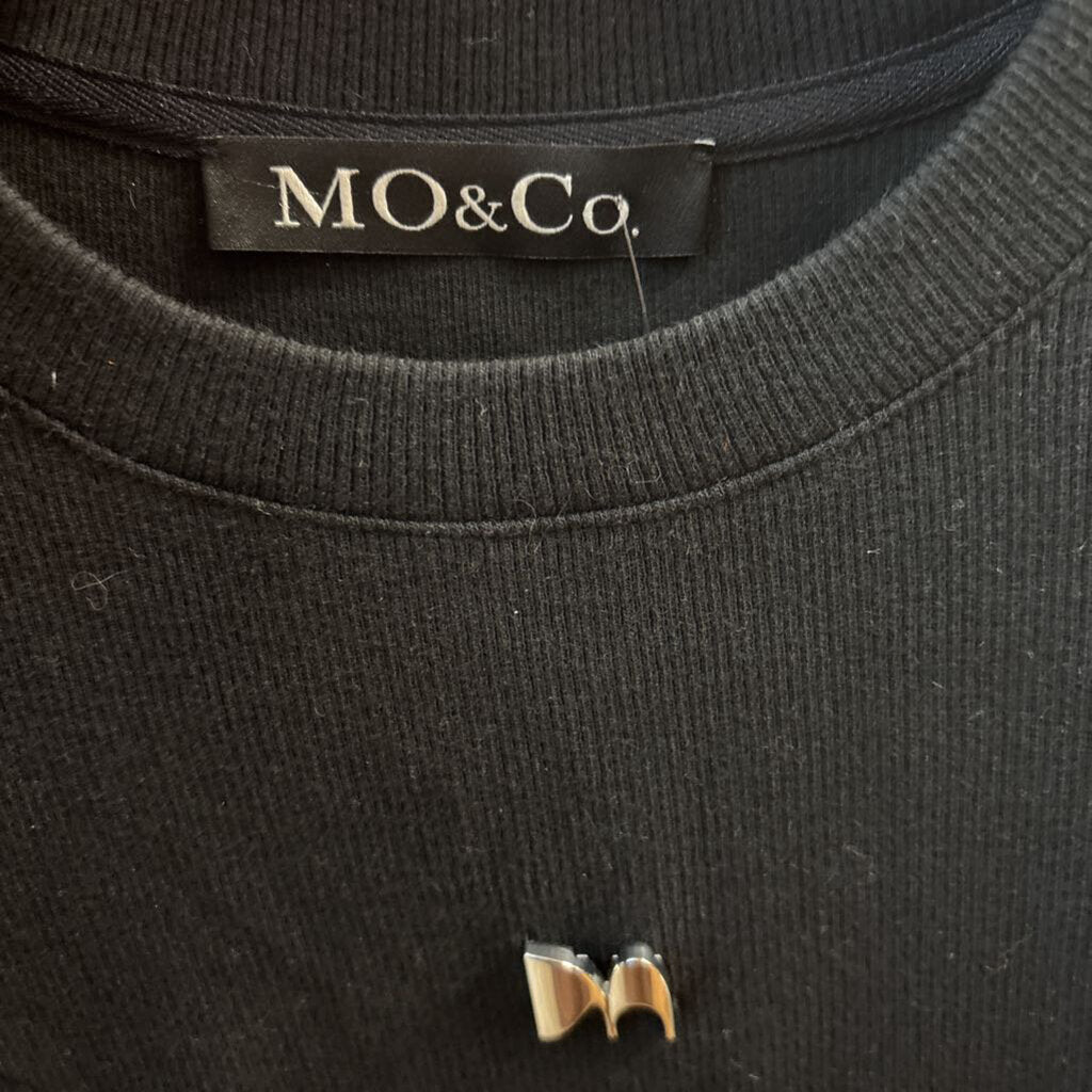 MO & Co. Long Sleeve Ribbed Knit Top Metal M Black Ladies Size M