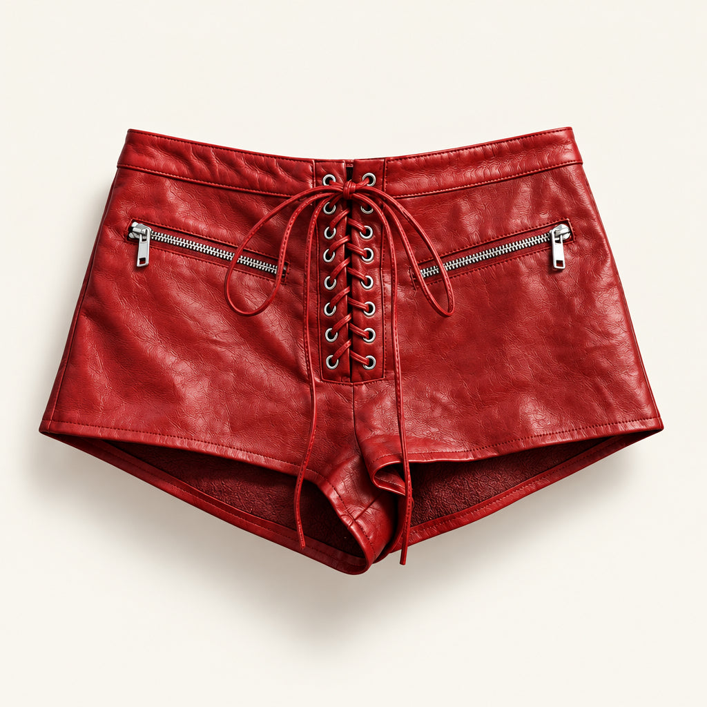 Current Mood Vegan Leather Lace-Up Shorts Red Ladies Size XS