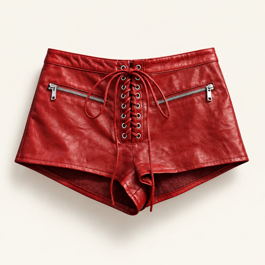 Current Mood Vegan Leather Lace-Up Shorts Red Ladies Size XS