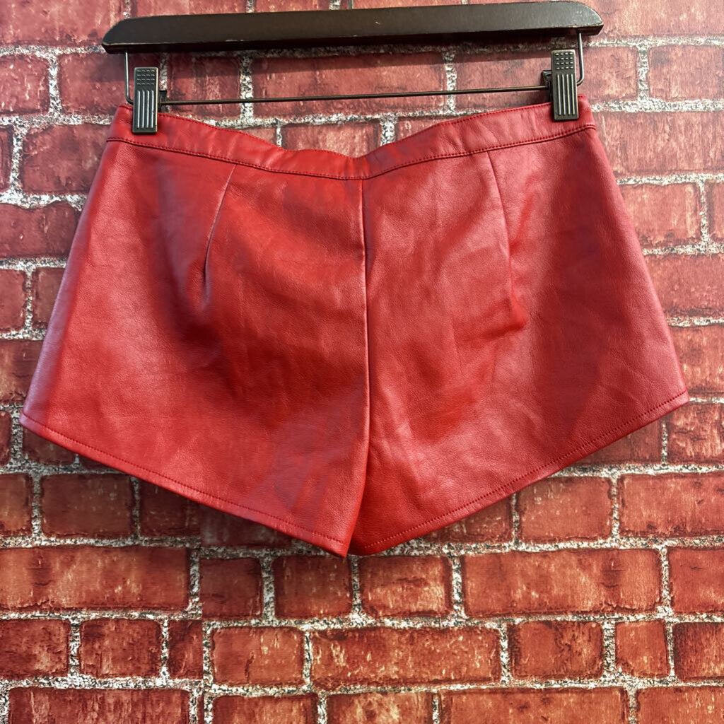 Current Mood Vegan Leather Lace-Up Shorts Red Ladies Size XS