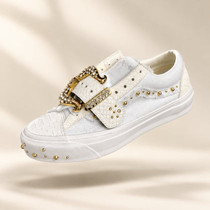 Vans x Metagirl Sneakers Croc Print on Toe Big Gold Buckle Gold Studs White/Gold Size 9L