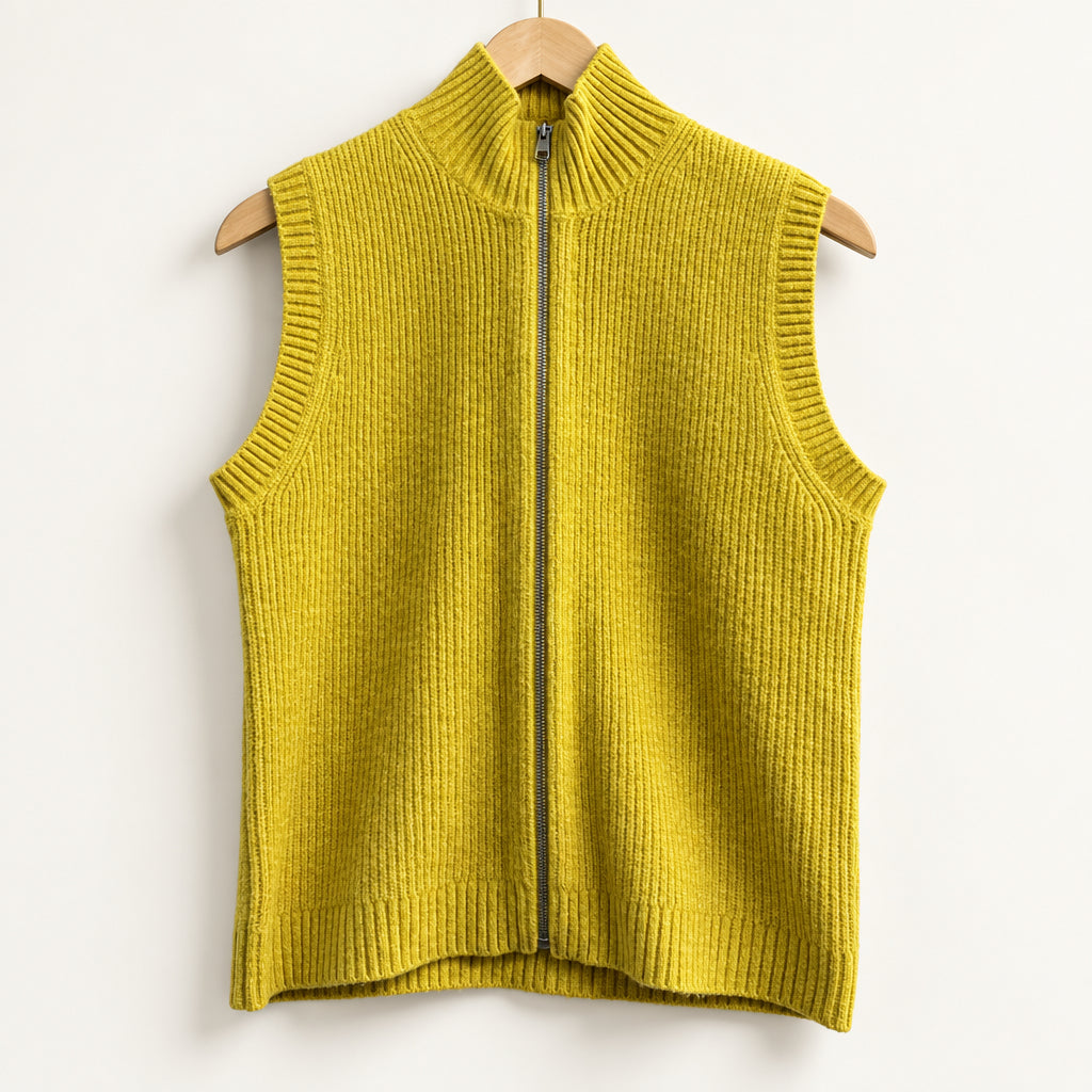Calvin Klein Sleeveless Zip-Up Sweater Vest Mock-Neck Yellow Ladies Size S